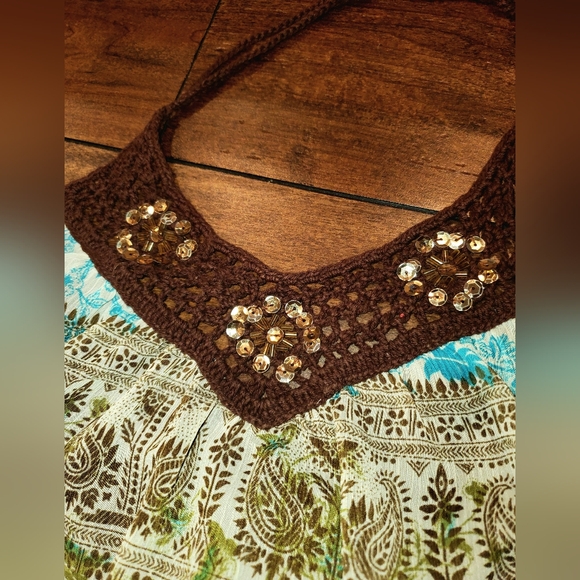 Y2k Boho Crochet Halter Top by Speechless size Medium Brown Teal Blue - Picture 3 of 6